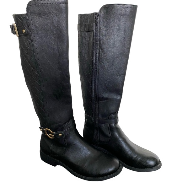 Guess Faux Leather Knee High Guess Logo Buckle Boot. Sz 7 - Picture 1 of 16
